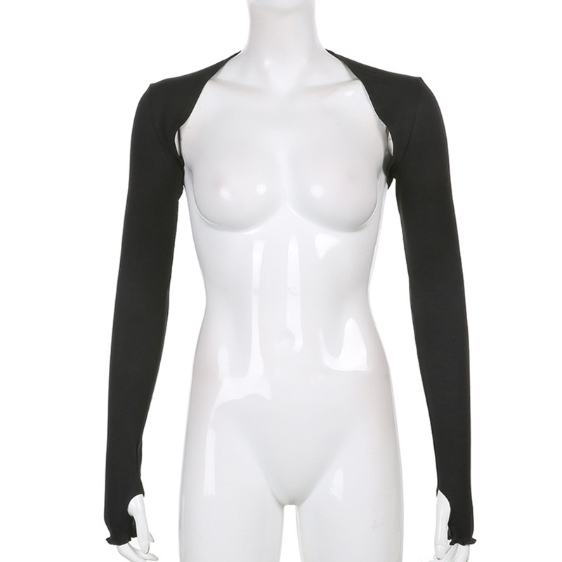 Yoi Áo Cardigan Ôm Dáng Tay Dài Khoét Lỗ Ngón Cái Màu Trơn Chống Nắng Vừa Vặn Cho Nữ Bolero Shrug