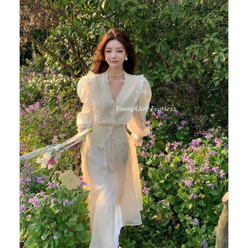 Hot!F &amp; X Set Áo + Chân Váy Nhún Bèo Siêu Xinh Thời Trang Mùa Hè Cho Nữ