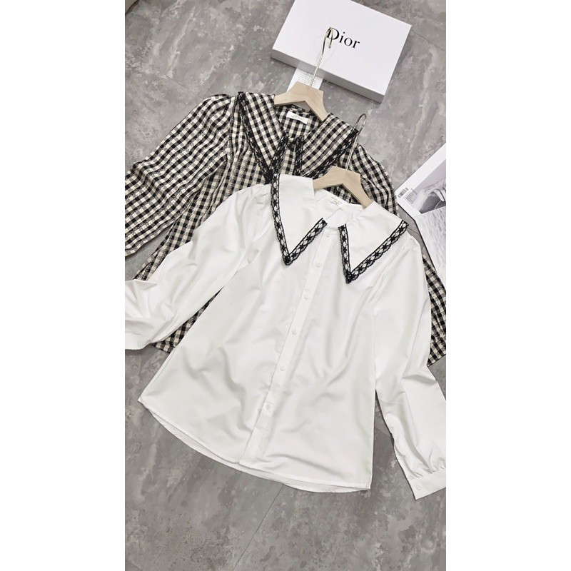 Áo sơ mi phối viền cổ ren