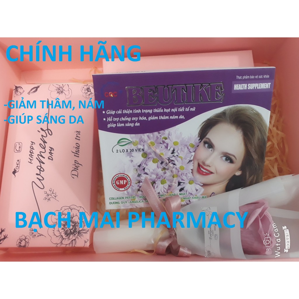 (CHÍNH HÃNG) Viên uống nội tiết tố nữ BEUTIKE Hộp 2 lọ x 30 viên. Hỗ trợ chống oxy hóa, giảm thâm nám, giúp làm đẹp da