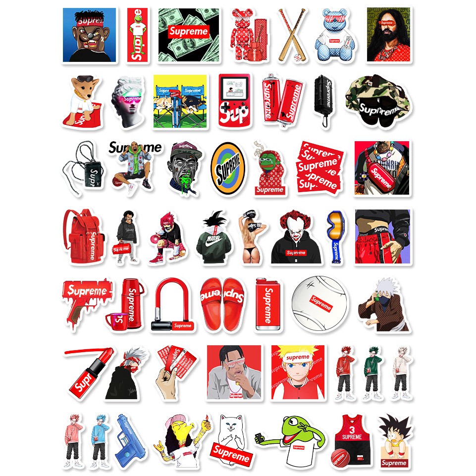 [Set 50 Cái] Sticker phong cách Supreme siêu chất dán trang trí laptop, mũ nón bảo hiểm, vali, xe ga, ván trượt - DB.026
