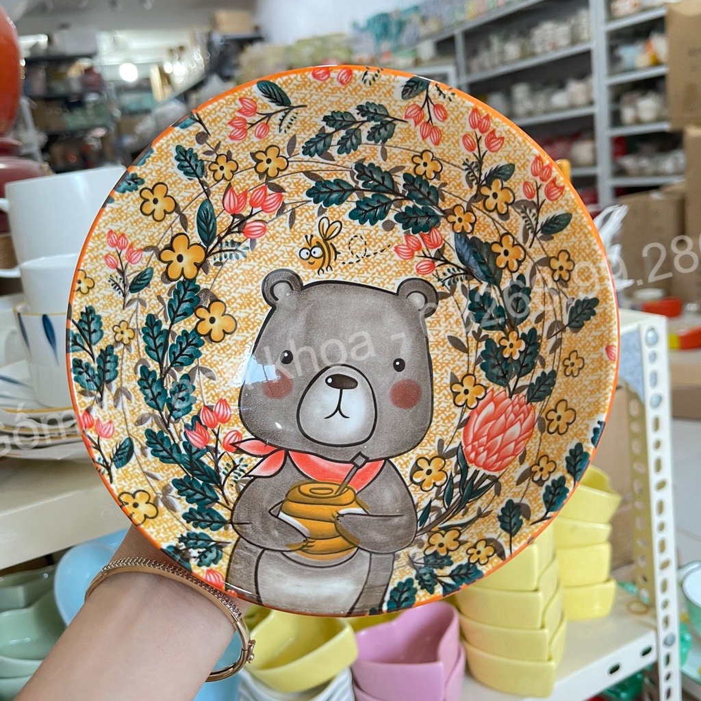 Bộ bát đĩa sứ,Chén Dĩa Sứ Bát Ăn Cơm Decor Bộ bát đĩa gấu cam xinh yêu 13 món cho gia đình.