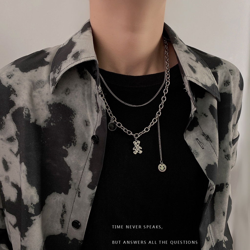 Vòng cổ nhiều lớp mặt hình gấu mặt cười phong cách hip hop thời trang mùa hè cho nữ