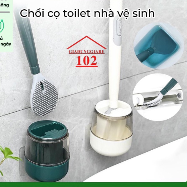 Chổi cọ toilet gắn tường - Bàn chải chà rửa nhà vệ sinh, nhà tắm - Cây cọ silicon có bình chứa xà phòng tiệng dụng