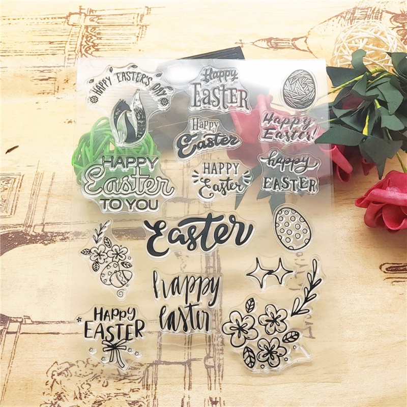 Con Dấu Silicon Trong Suốt In Nổi Họa Tiết Chữ Happy Easter Day Dùng Trang Trí Sổ Tay DIY