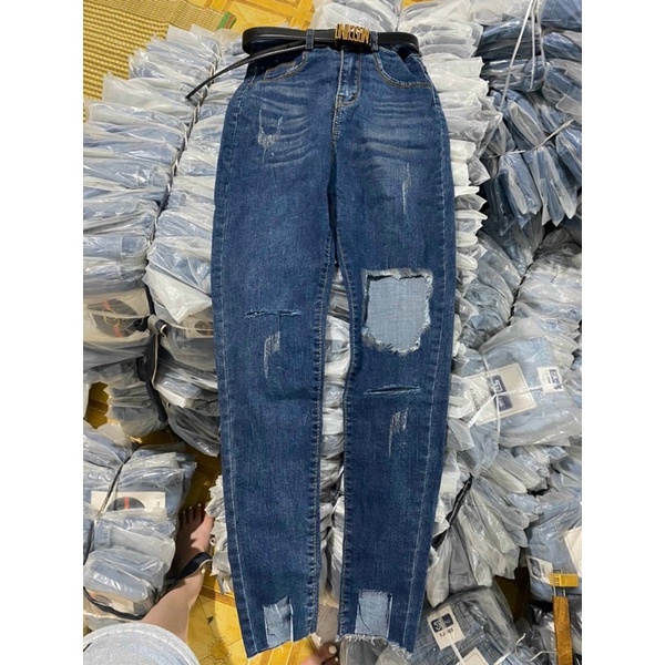 ( Mã 3106 ) Quần jeans giãn ôm lưng cao rách gấu mẫu mới siêu hot