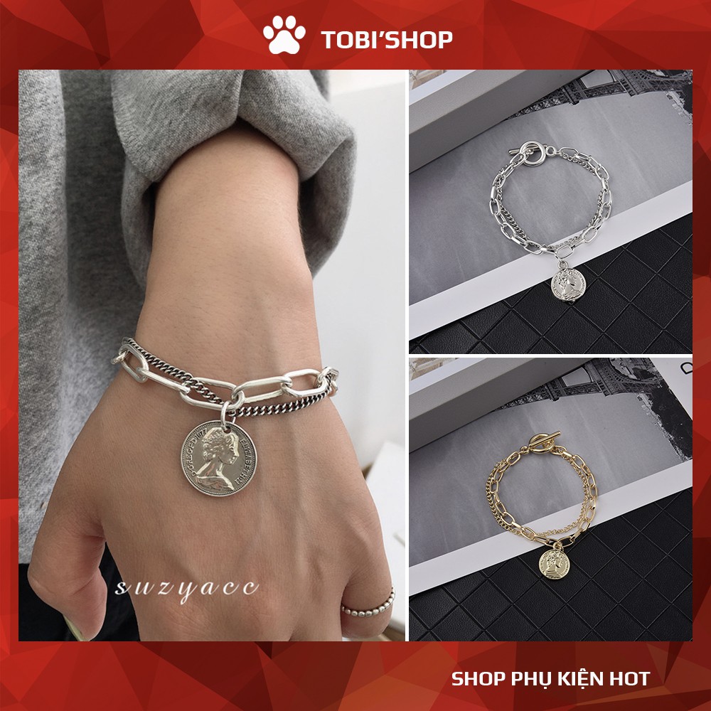 [Mã FAMAYFA giảm 10K đơn 50K] Vòng tay unisex nam nữ 02 lớp mặt đồng xu cá tính năng động ngầu đẹp TB244 - TOBI'SHOP