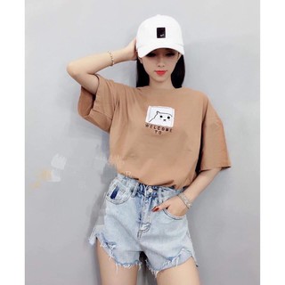 Áo Thun Form Rộng In Hình Gấu Trắng Kết Hợp Chữ WELCOM TO Siu Đáng Yêu TTSL0274