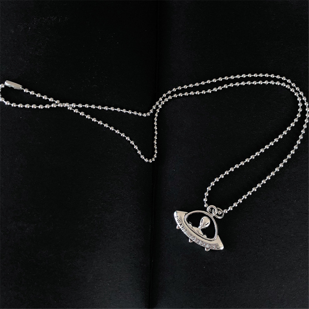 Men Women All-match Jumper Street Tide Alien Spaceship Pendant Chain Necklace Jewelery Gifts