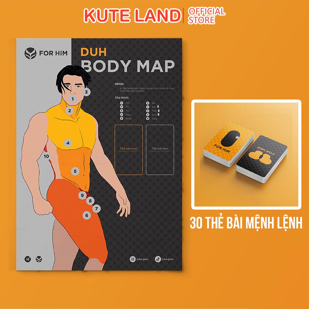 [Che Tên] Bảng Game Body Map Nam Dành Cho Cặp Đôi Dạo Đầu Khám Phá Cơ Thể Nam Kèm 30 Thẻ Bài Mệnh Lệnh Tư Thế Tình Ái