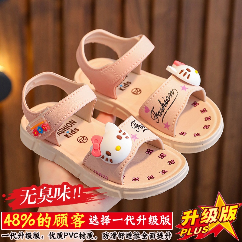 Xăng đan Đế Mềm Chống Trượt Thoáng Khí Họa Tiết Hello Kitty Dễ Thương Cho Bé Gái