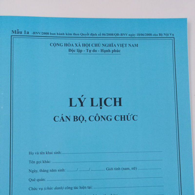 Lý lịch cán bộ công chức mẫu 1a-BNV/2008 (10 quyển)