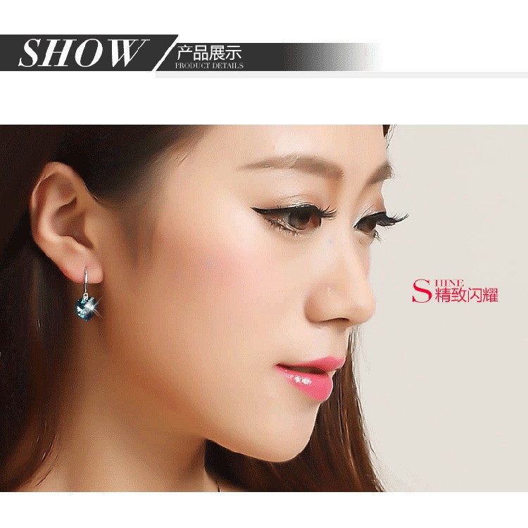 Bông Tai Bạc S925 Hình Trái Tim Đính Đá Xanh