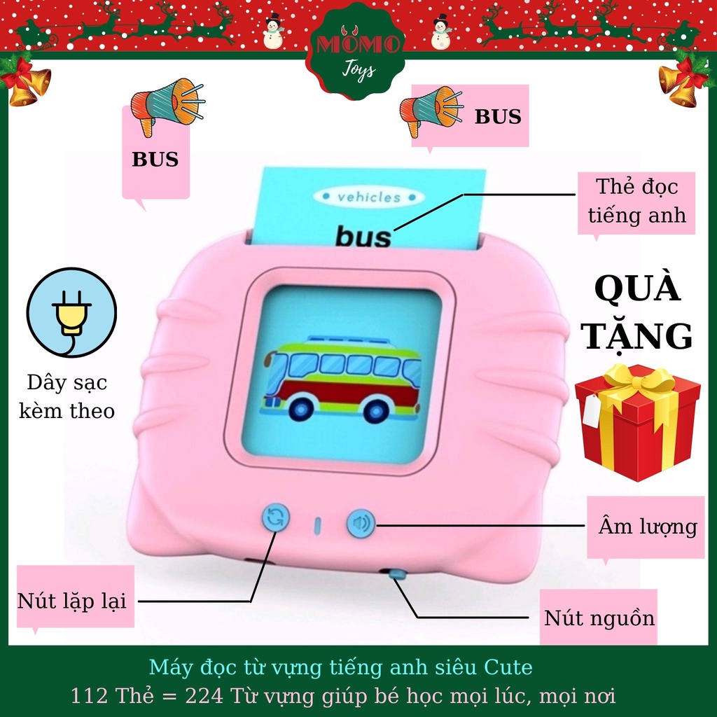 Máy đọc thẻ 112 thẻ 224 từ vựng tiếng anh Happy world sạc cổng USB không sóng điện từ