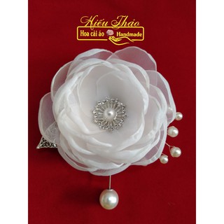 Cài áo hoa voan đính đá bạc sang chảnh size 9cm