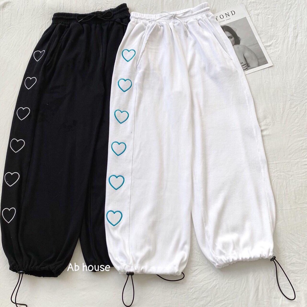 Quần jogger thể thao nhiều tim dáng thụng cool ngầu/ Quần ống bom dây rút gấu trẻ trung cá tính_ranstore
