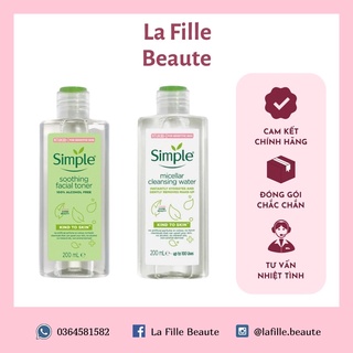 Nước hoa hồng Simple Kind To Skin Soothing Facial Toner, Tẩy trang Micellar Cleansing Water - Làm sạch sâu và cấp ẩm