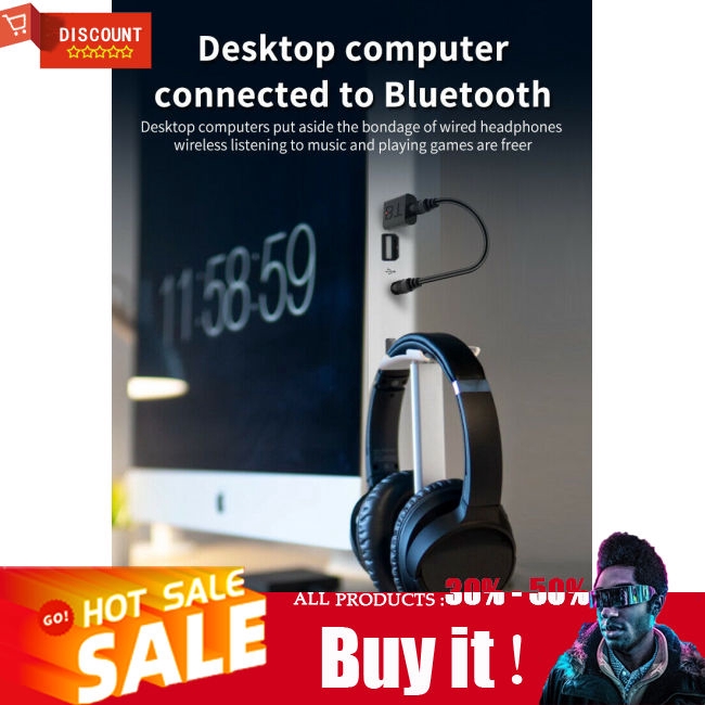 Usb Bluetooth 5.0 Nhận Tín Hiệu Âm Thanh Jack Cắm 3.5mm Cho Loa Tv Pc Xe Hơi