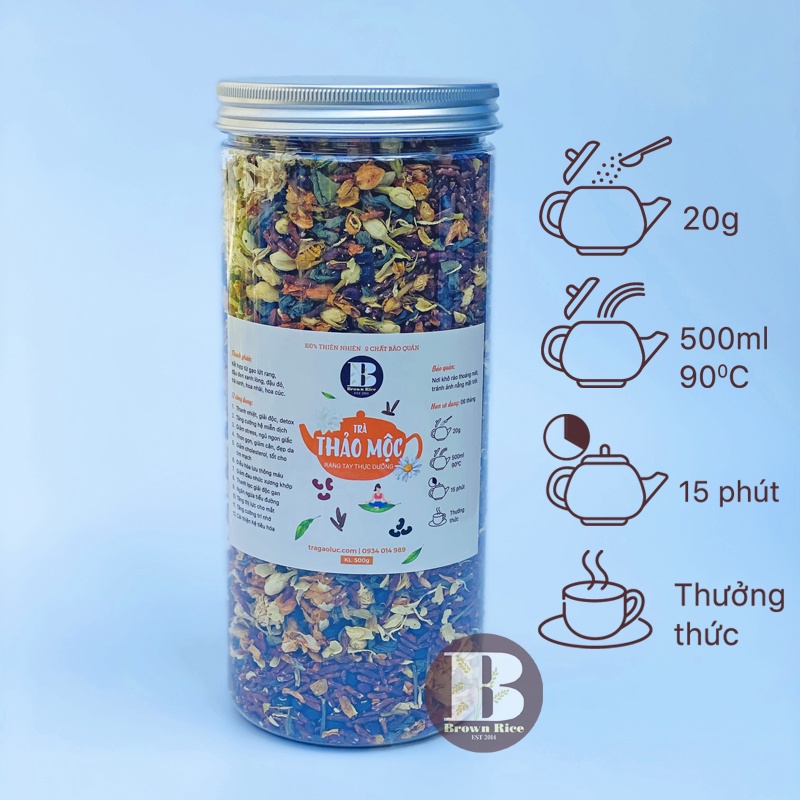 Trà hoa ngũ cốc thảo mộc Brown Rice thanh nhiệt detox ngủ ngon giảm stress 500gr