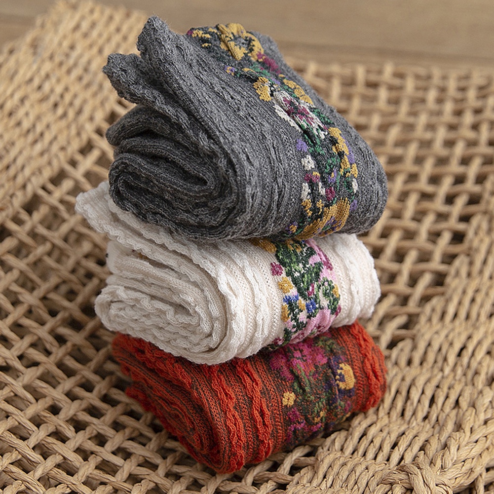 tất cotton giữ ấm họa tiết hoa cổ điển thời trang cho nữ