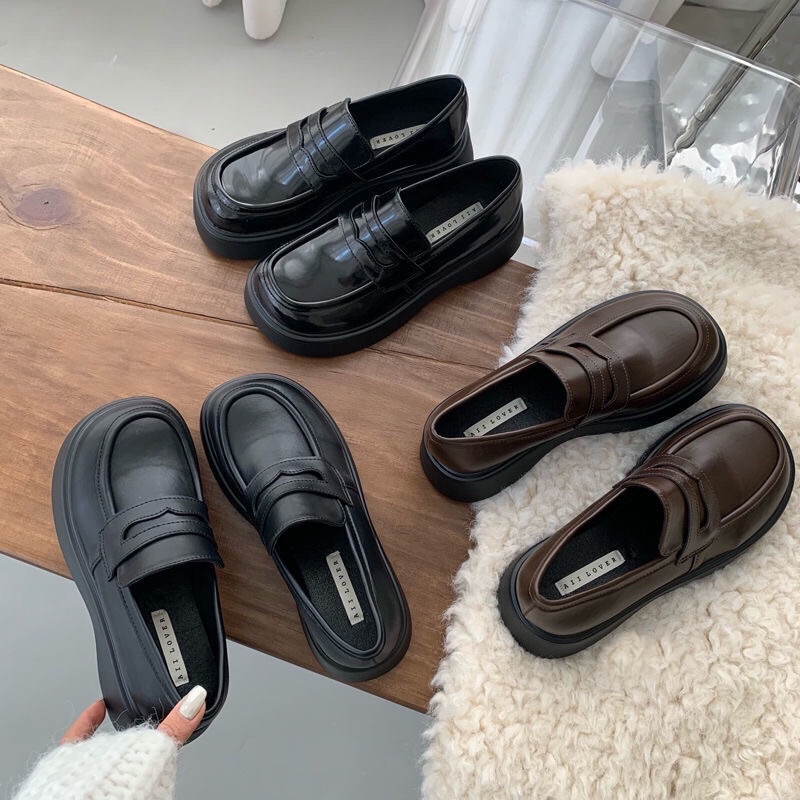 Giày oxford mũi tròn đế cao Mary Jane phong cách Nhật Bản