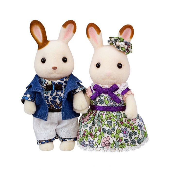 Đồ Chơi Sylvanian Families Cặp Đôi Thỏ Chocolate Thời Trang Khu Vườn Hoa Floral Garden Dress Up Couple