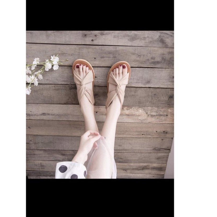 Sandal nữ thời trang vải nhung dây xoắn mẫu mới, Dép sandal quai hậu nữ thời trang hàn quốc đi mưa đi hằng ngày
