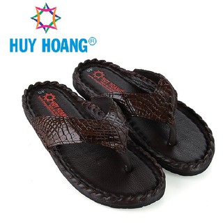 Dép nam Huy Hoàng da cá sấu kiểu đan màu nâu đất XH7230