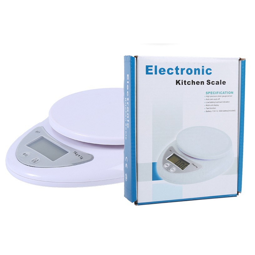 Cân Điện Tử Nhà Bếp Mini Electronic Kitchen Scale Cân Thực Phẩm 5Kg – 1G Kèm Pin ( CÂN MỎ TRÒN)