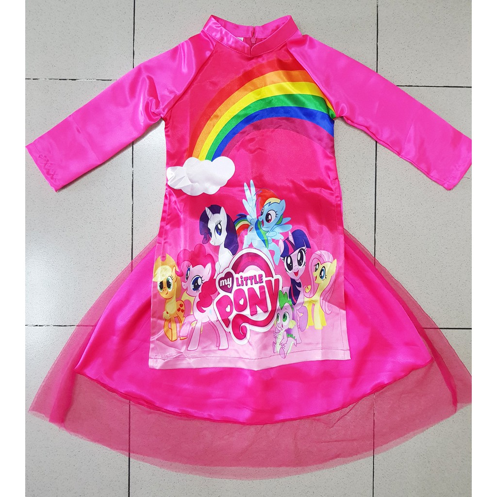 Áo dài phi lụa kèm váy in ngựa pony bé gái