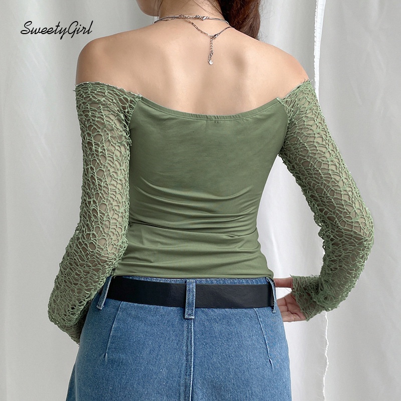 Áo Thun Trễ Vai Tay Dài Màu Trơn 2022 Thời Trang Quyến Rũ Cho Nữ