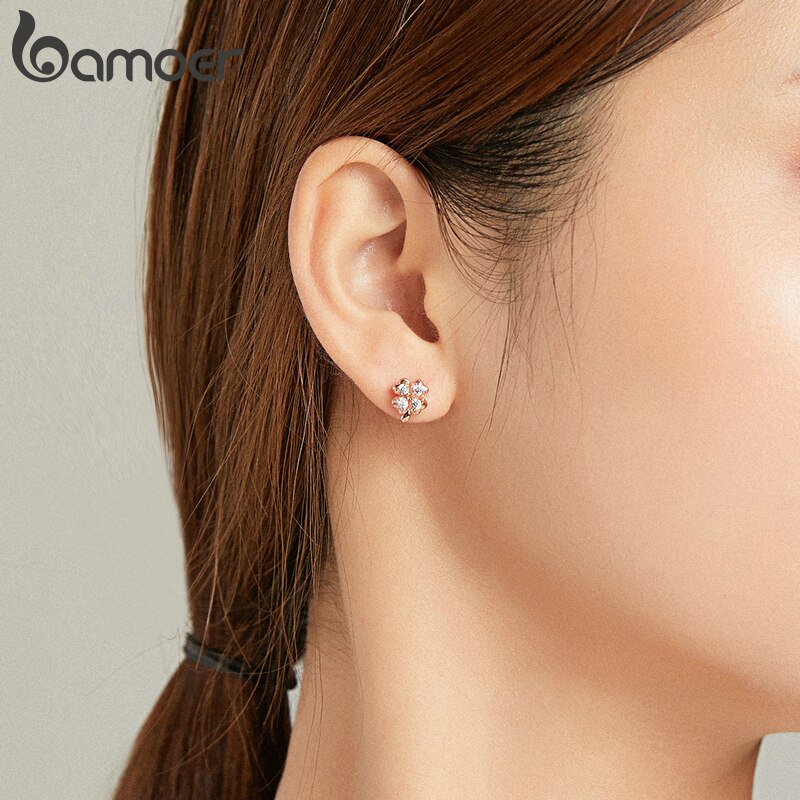Bông tai Bamoer SCE1008 bằng bạc 925 hình bướm và cỏ bốn lá may mắn thời trang cho nữ
