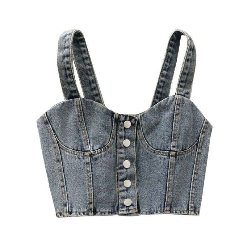 Áo Denim Hai Dây Dáng Ôm Thời Trang Xuân Thu Phong Cách Hàn Quốc Mới Cho Nữ