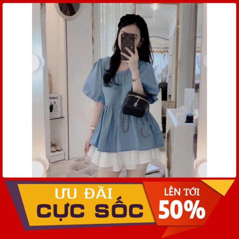 [ 𝐅𝐑𝐄𝐄 𝐒𝐇𝐈𝐏 ] BỘ ĐŨI XẠNH BABY DOLL CHÂN VÁY TRẮNG PHỐI LƯỚI