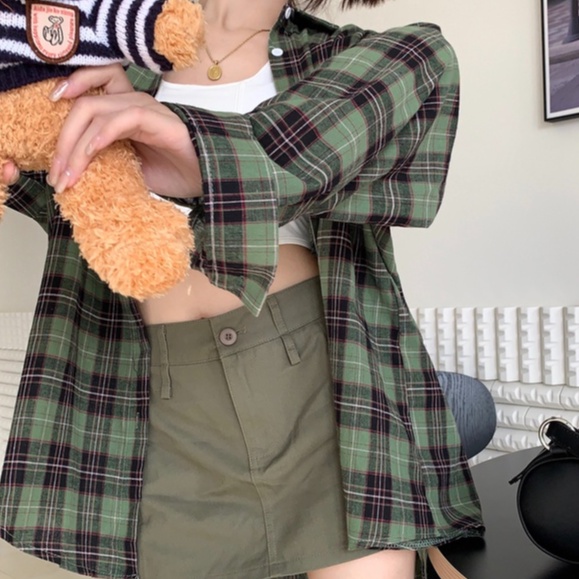 Áo Sơ Mi Tay Dài Họa Tiết Kẻ Sọc Theo Phong Cách Retro Nhật Bản Dễ Phối Đồ