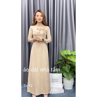 ÁO DÀI TRUYỀN THỐNG ĐÍNH HOA NỔI ,LỤA CAO CẤP NHÀ TẤM - MÃ TH32