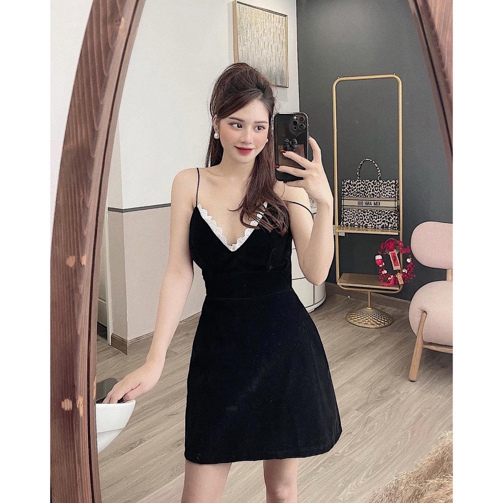 Váy hai dây phong cách sexy quyến rũ, chất liệu ren nhung dày dặn cao cấp - MYAN Store CD186