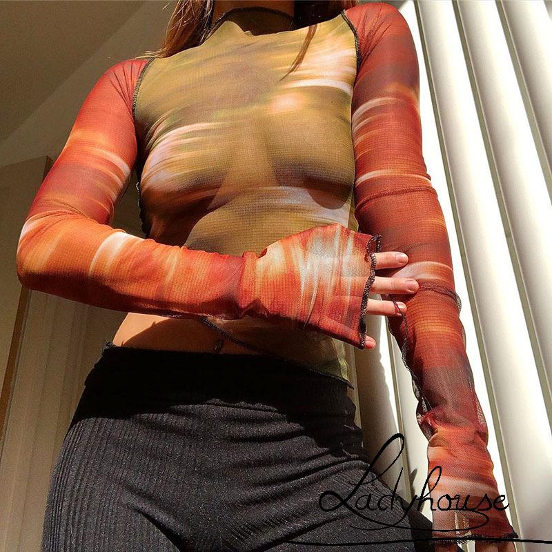 Áo Thun Tay Dài Dáng Ôm In Họa Tiết Trừu Tượng Dành Cho Nữ