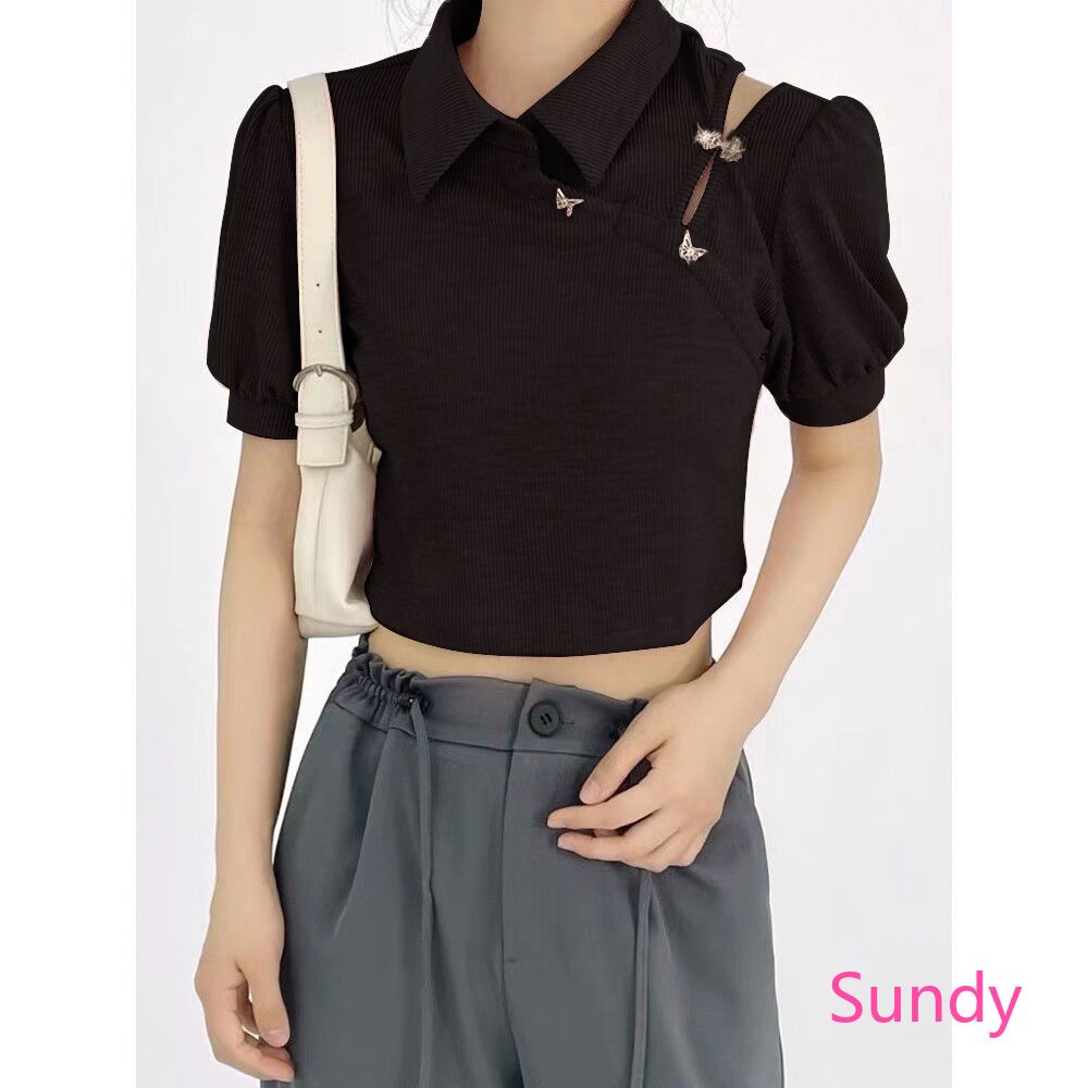 Áo Croptop Trễ Vai Hoạ Tiết Bướm Phong Cách Vintage