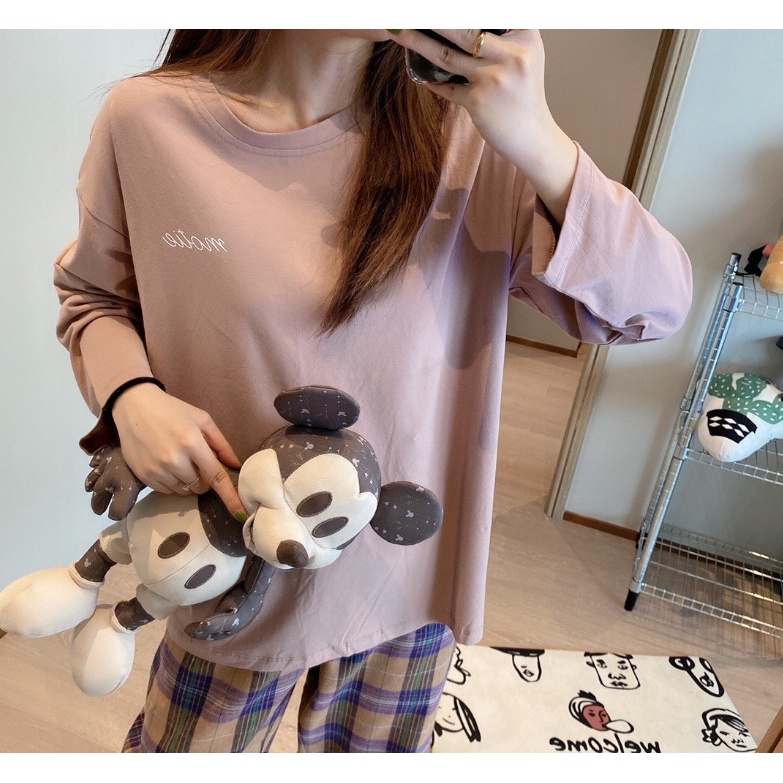 Bộ Đồ Ngủ Dài Tay Phong Cách Hàn Quốc Đơn Giản Thời Trang Xuân Thu SC3507