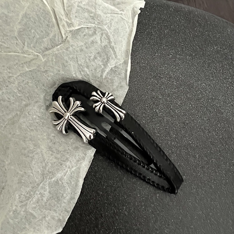 Kẹp Tóc Mái Ngang Bằng Da Màu Đen Phong Cách Gothic Punk