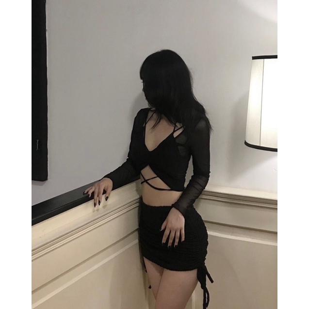 Ella black set/ set áo chân váy