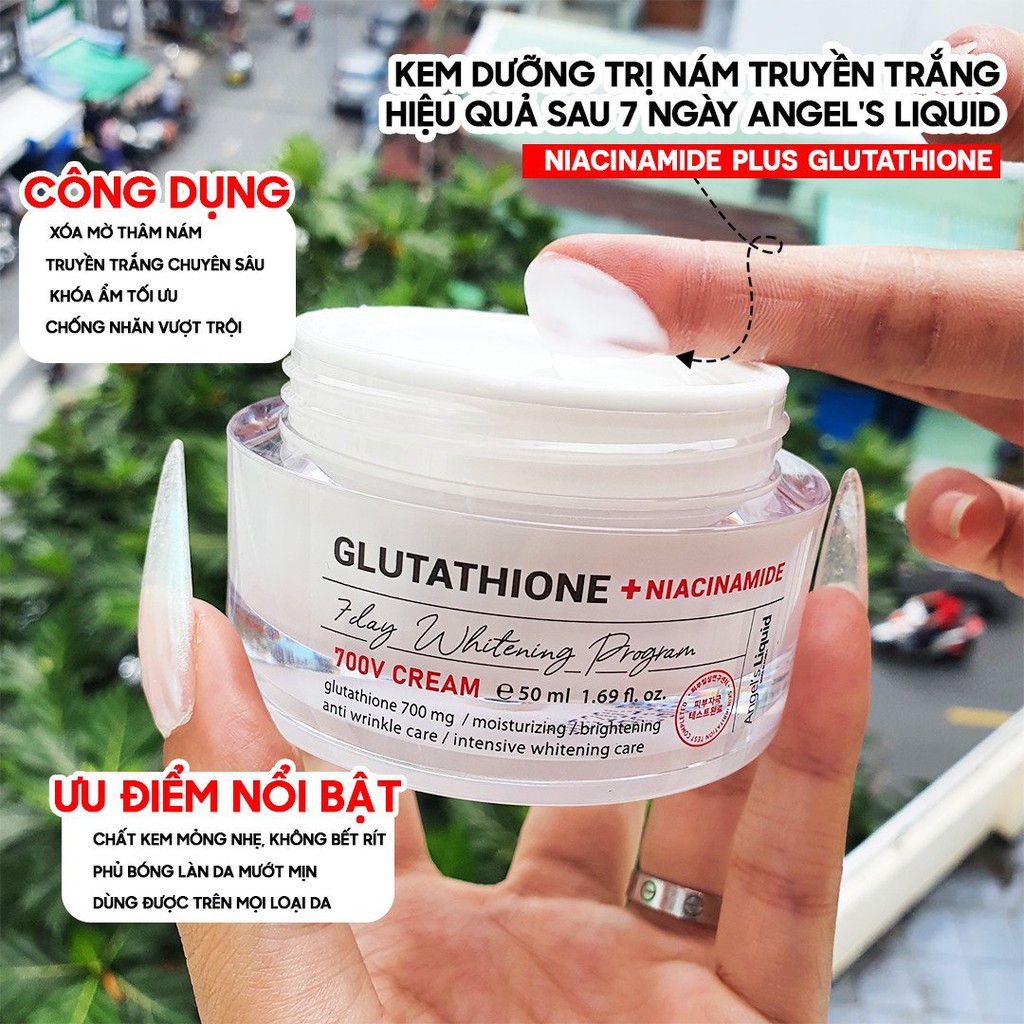 Combo Huyết thanh, Kem dưỡng truyền trắng giảm nám Angel's Liquid Glutathione Plus Niacinamide 700V