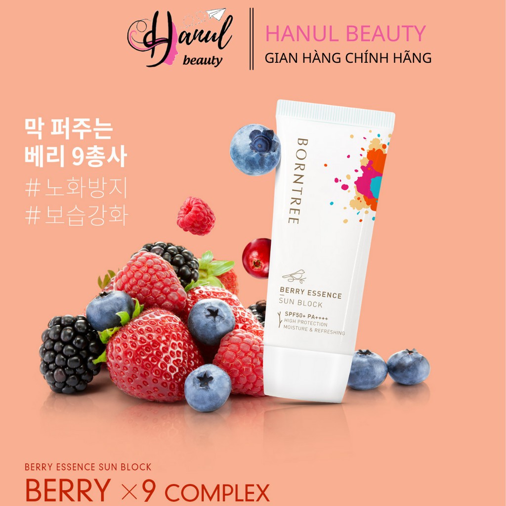 Kem chống nắng BORNTREE Dưỡng trắng da Giảm nếp nhăn Berry Essence Sun Block SPF50+ PA++++