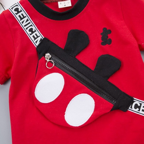 Set Áo Thun Tay Dài Hình Chuột Mickey + Quần Dài Có Túi Cho Bé