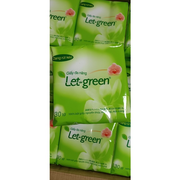 Khăn giấy khô đa năng Let-green 130 tờ * 2 lớp, 10cn x 21cm dạng rút kéo