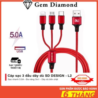 Cáp Sạc 3 Đầu đa năng 3in1-Micro-Type C Dây Dù Sạc cho Samsung Oppo Xiaomi IP
