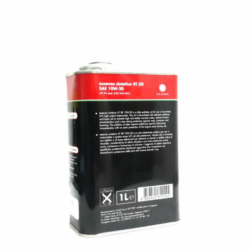 Dầu nhớt Essenza Sintetica 4T XR 10W30 (Đỏ) Ester inside MA2 SN 1L tổng hợp toàn phần 100% xe máy phân khối lớn