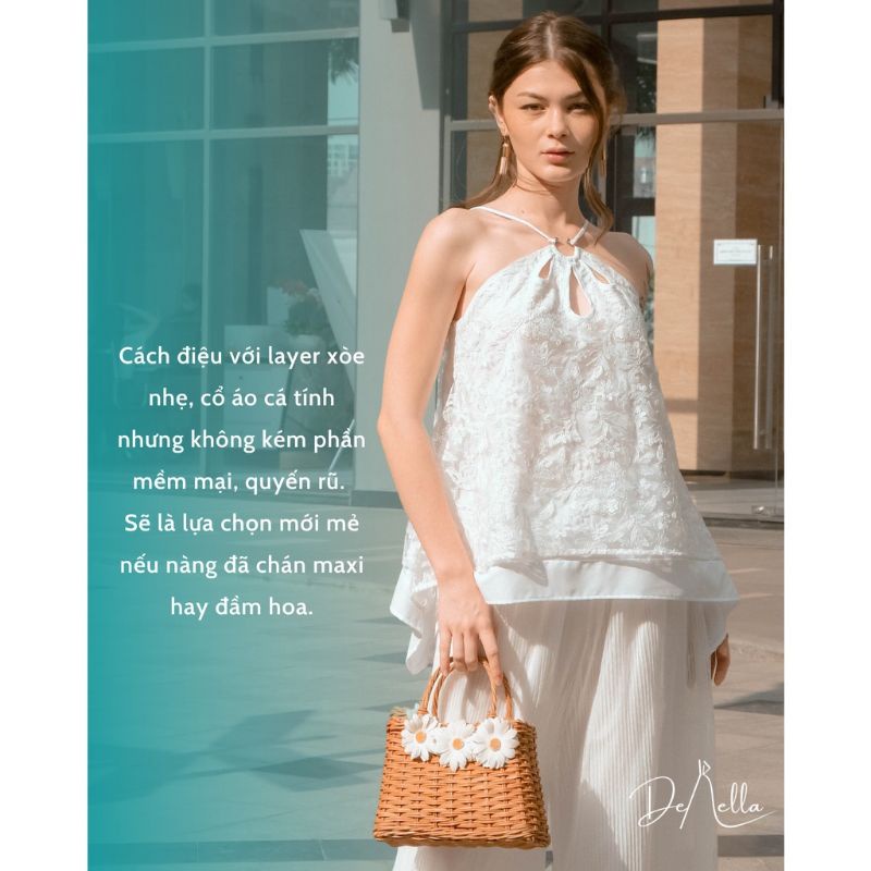 Set yếm ren hoa voan size S Derella ko tag dưới 47kg