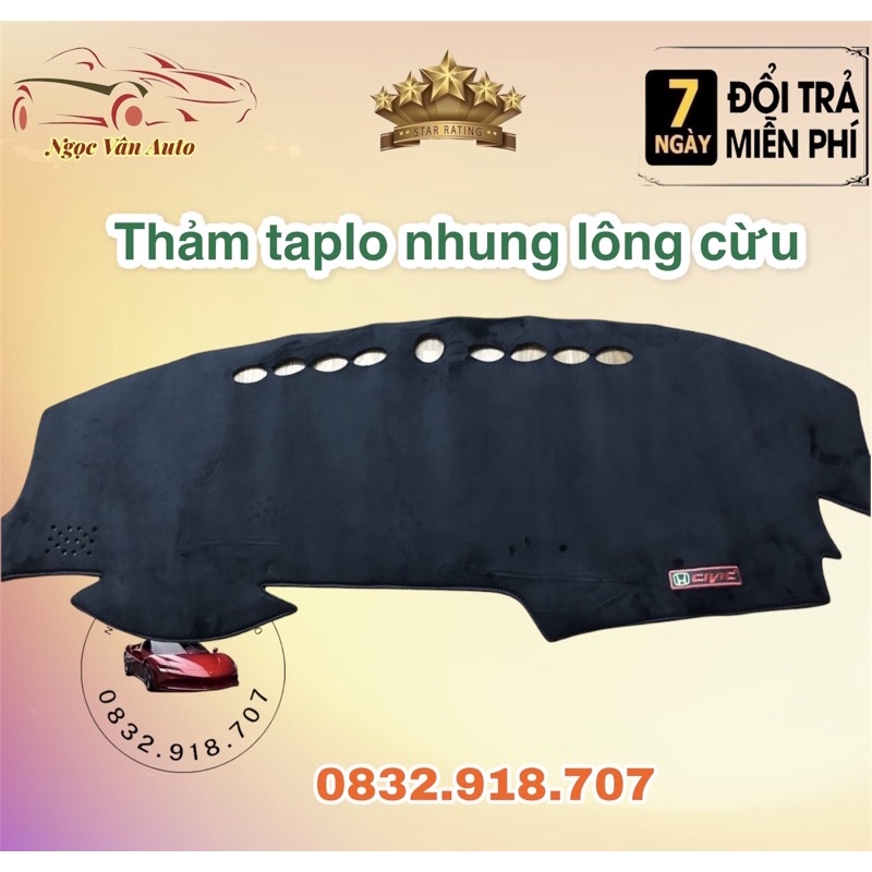 Thảm taplo nhung Civic 2017 - 2021, nhung lông cừu 3 lớp có chống trượt